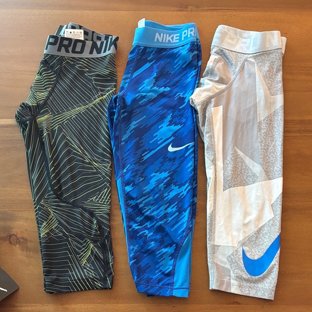 Nike Pro Tights Trio - Black, Blue, Silver